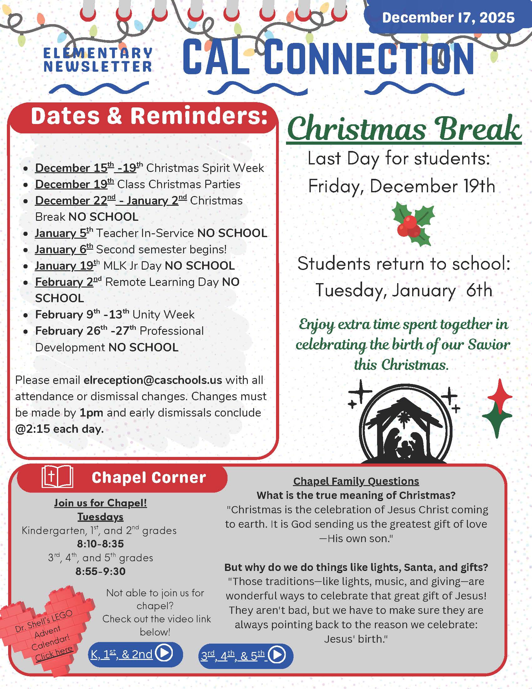 Christian Academy of Louisville Elementary CAL Connection Newsletter December 17