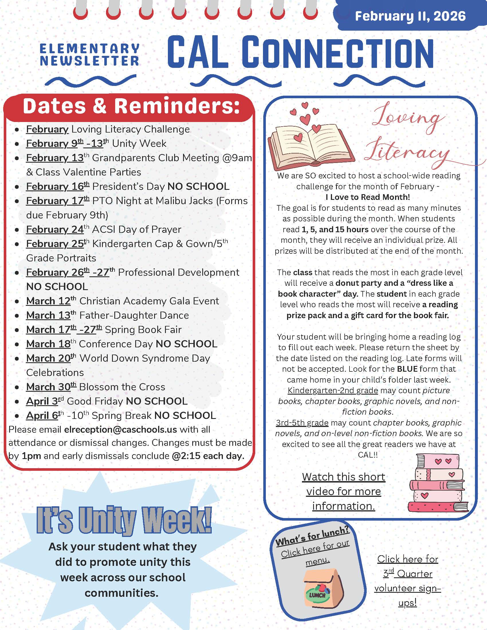 Christian Academy of Louisville Elementary CAL Connection Newsletter February 11