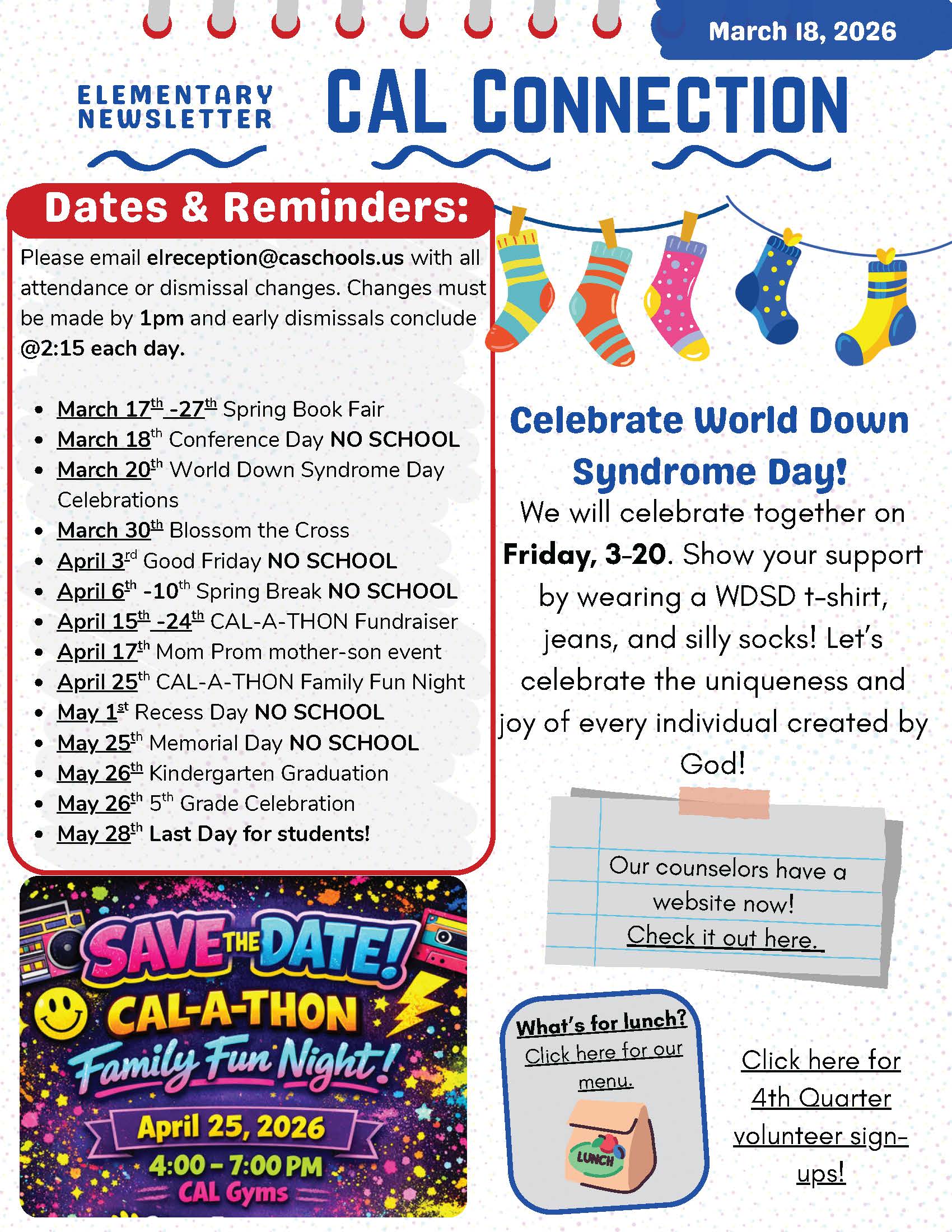 Christian Academy of Louisville Elementary CAL Connection Newsletter March 18