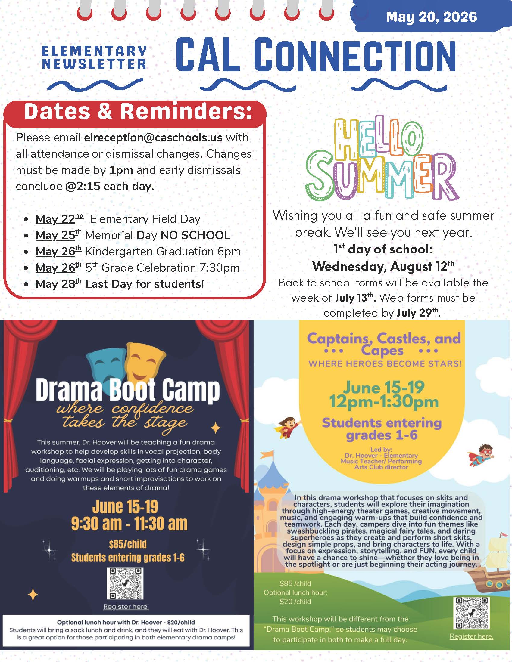 Christian Academy of Louisville Elementary CAL Connection Newsletter May 20