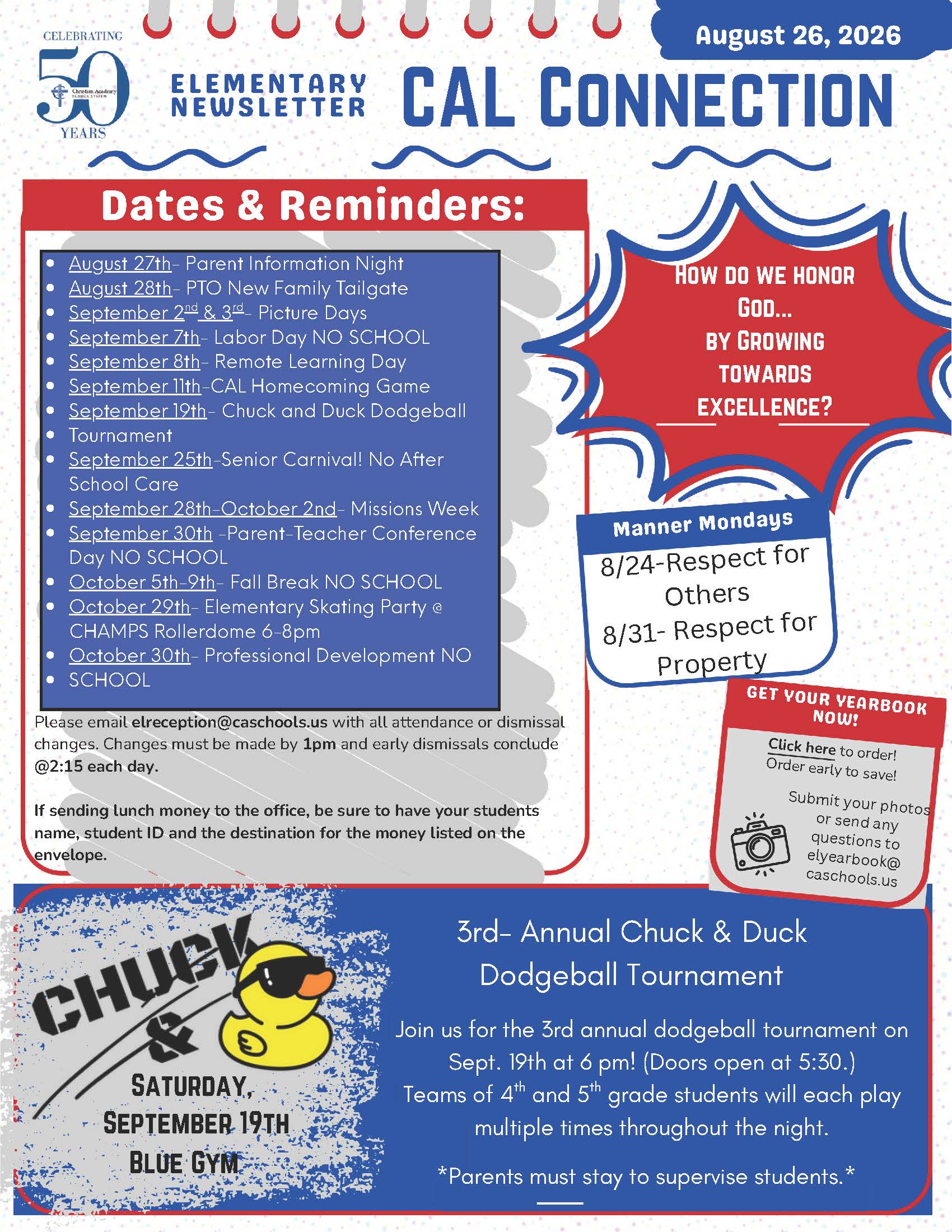 Christian Academy of Louisville Elementary CAL Connection Newsletter August 26