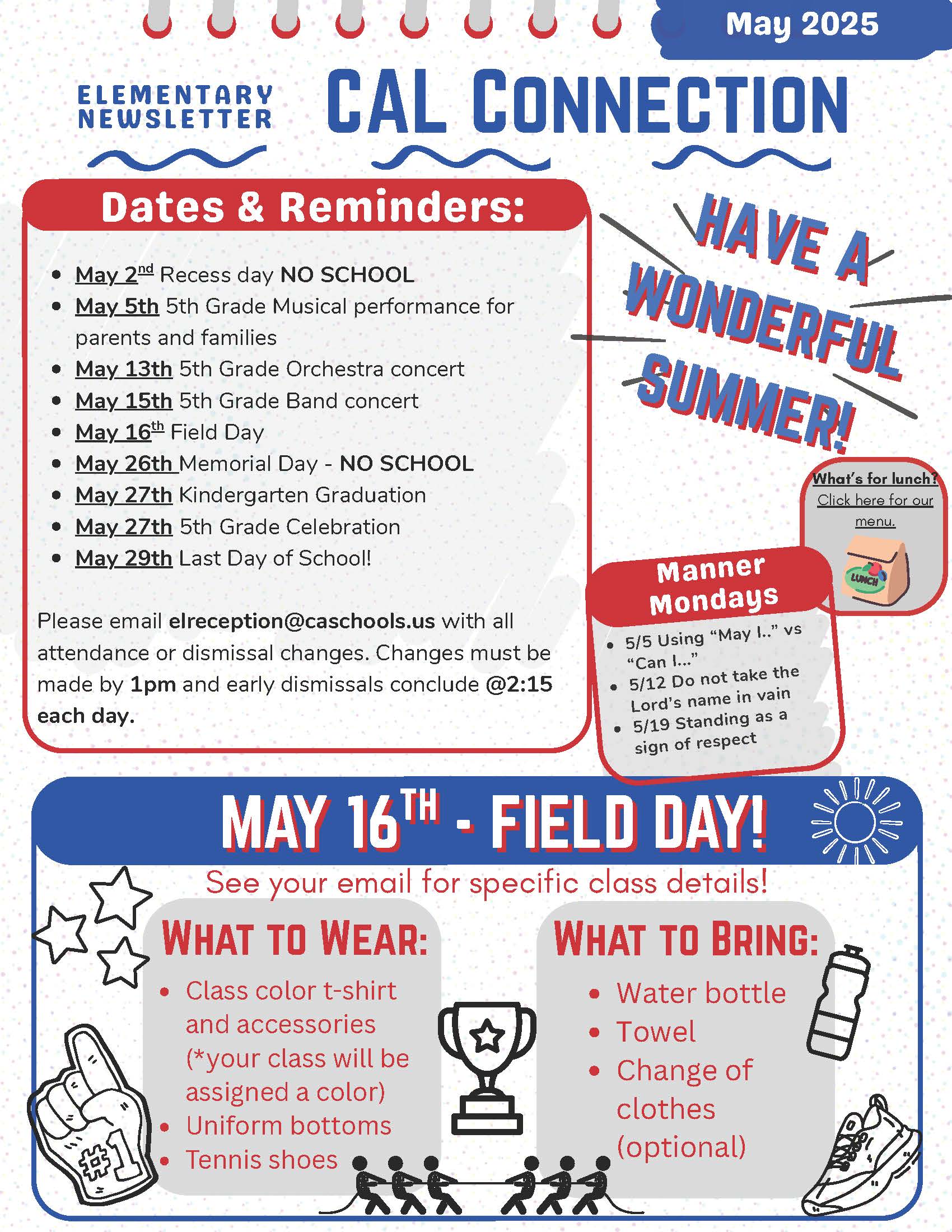 Christian Academy of Louisville - English Station Elementary CAL Connection Newsletter Cover for May 2025