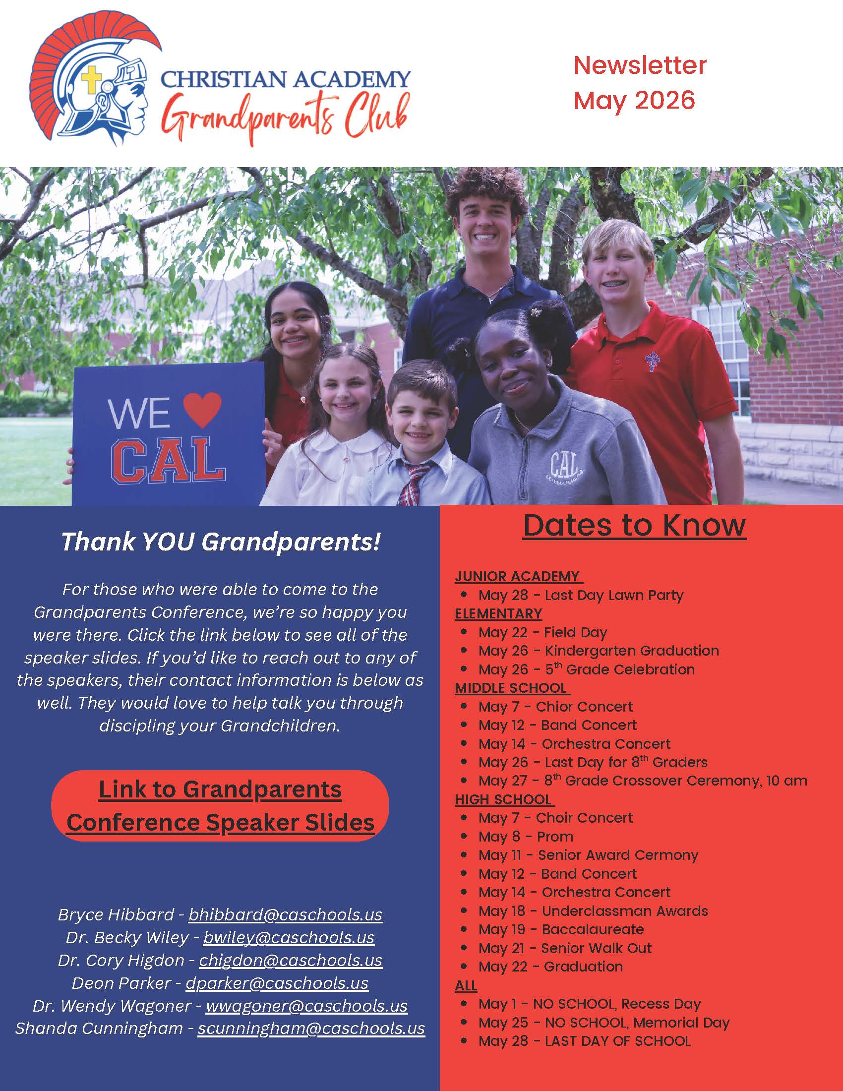 Christian Academy of Louisville Grandparents Club Newsletter May 2026