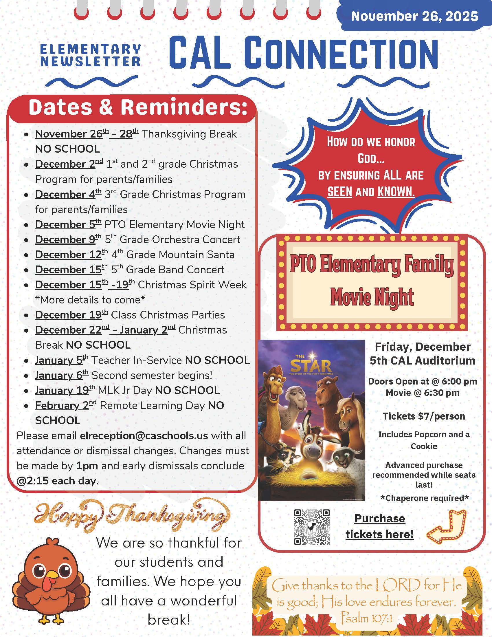 Christian Academy of Louisville Elementary CAL Connection Newsletter November 26