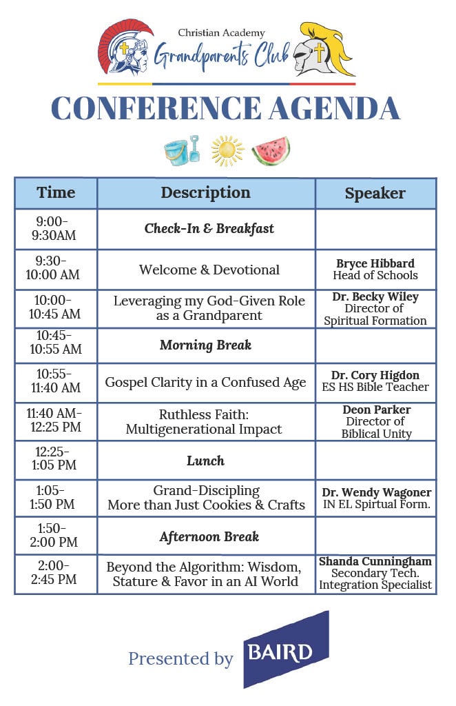 Christian Academy School System Grandparents Club Conference Agenda 2026