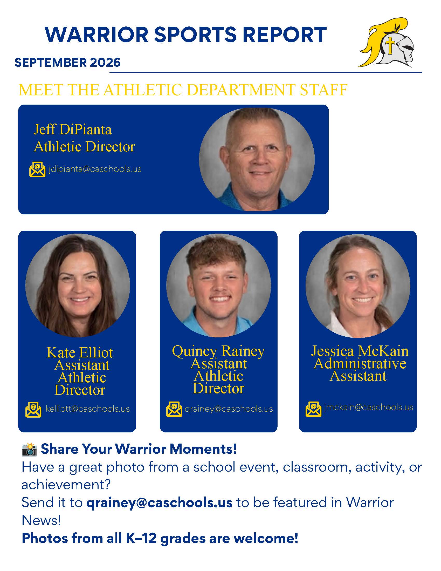 Christian Academy of Indiana Athletics Warrior Sports Report Newsletter September 2026