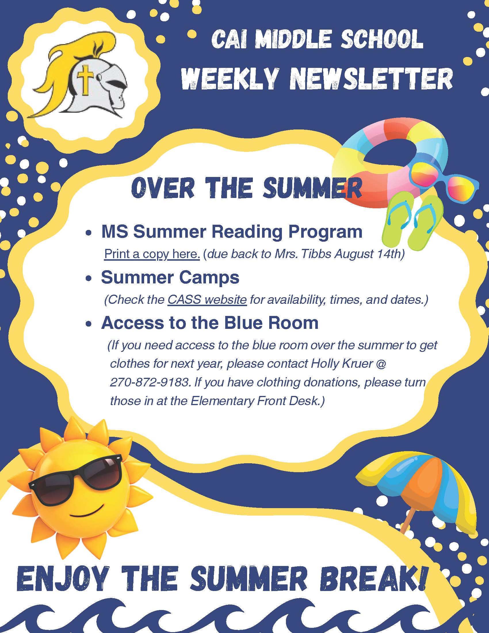 Christian Academy of Indiana Middle School Weekly Newsletter May 27