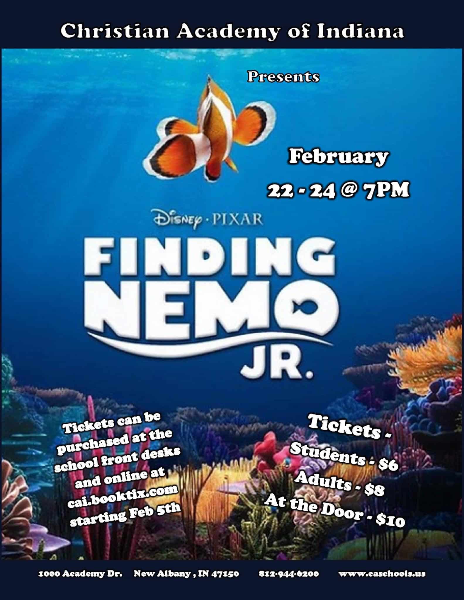 Christian Academy School System | Christian Academy of Indiana | Drama | Finding Nemo Jr. | February 22-24