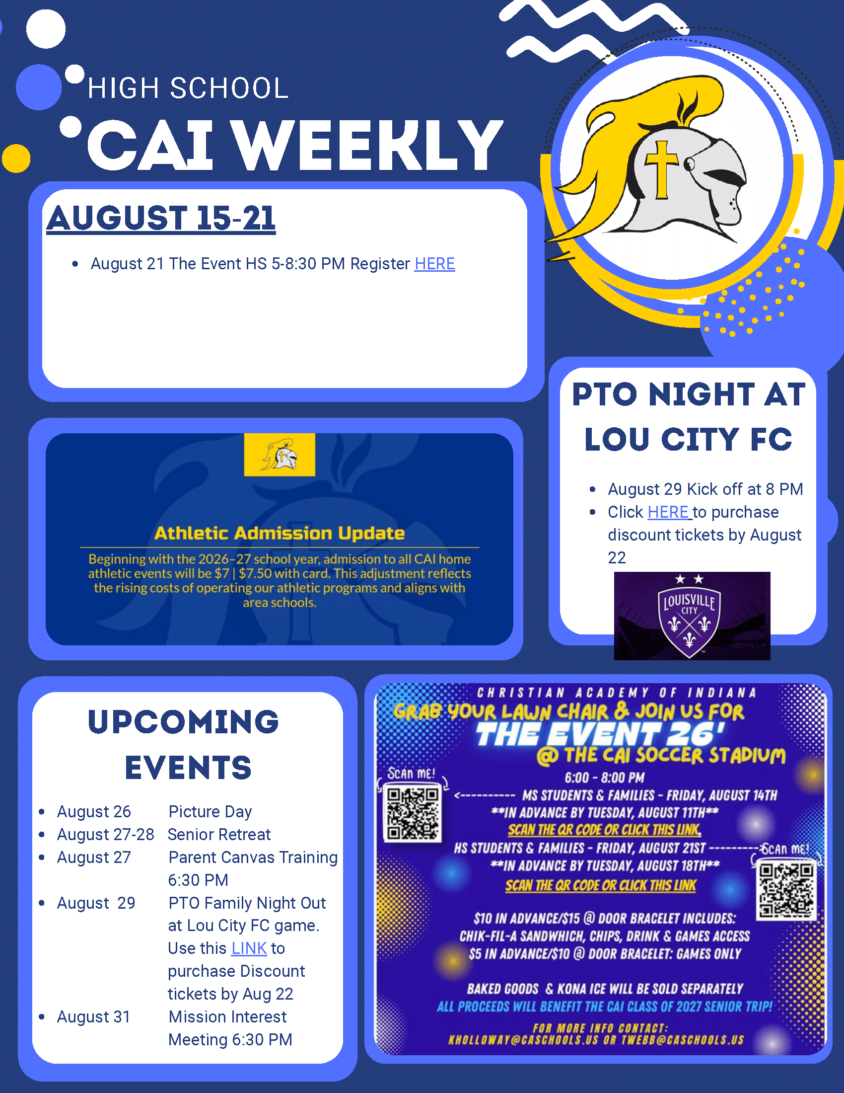 Christian Academy of Indiana High School CAI Weekly Newsletter August 15-21
