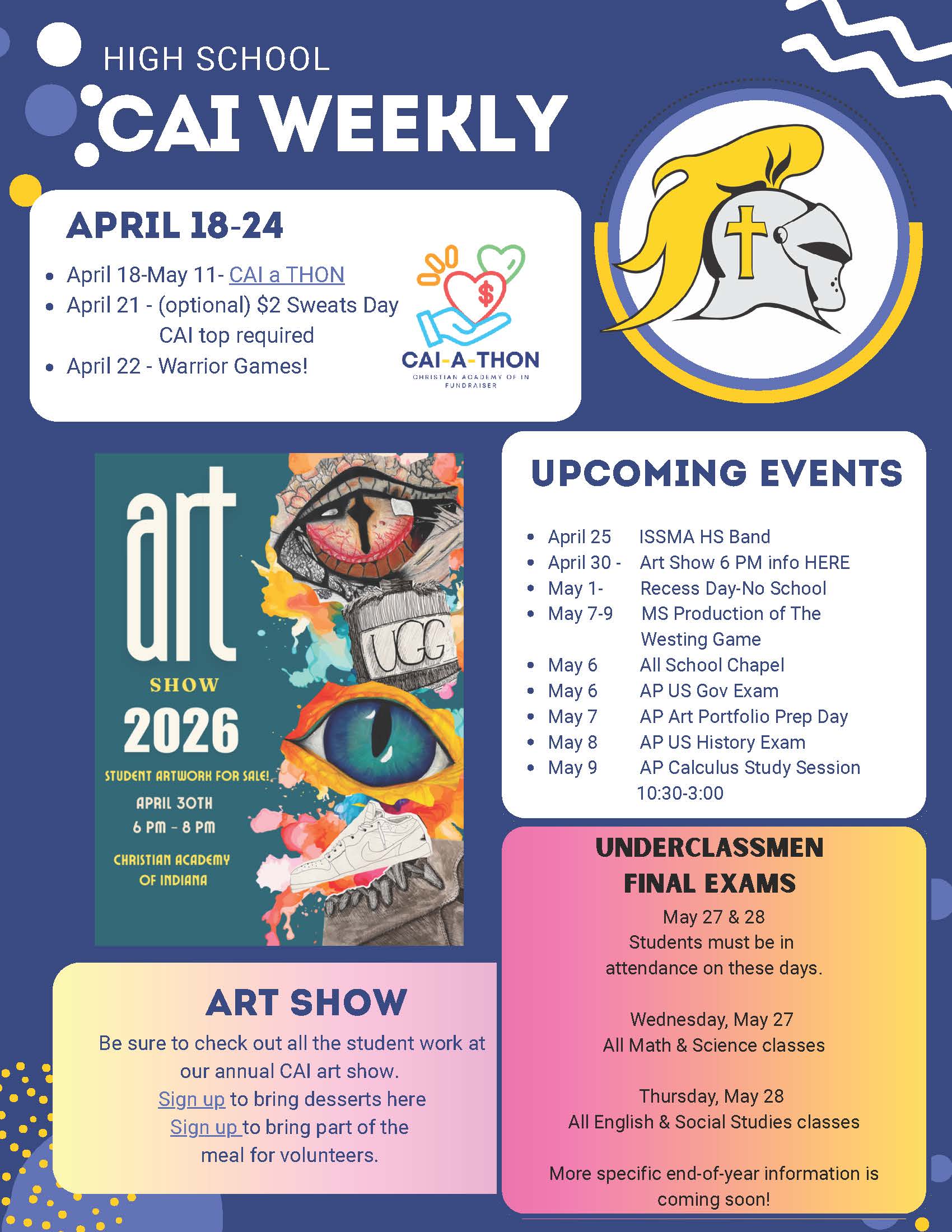 Christian Academy of Indiana High School CAI Weekly April 18-24
