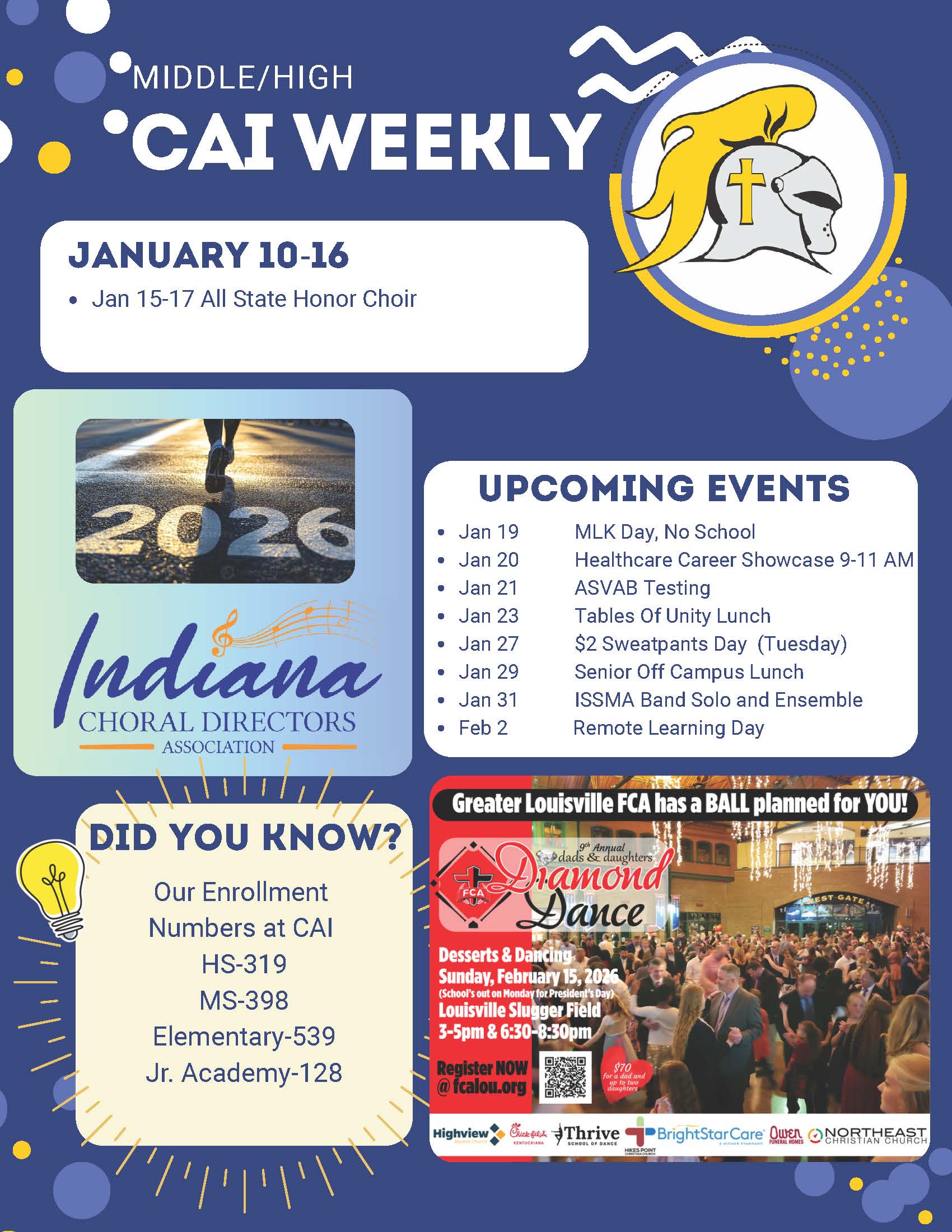 Christian Academy of Indiana High School CAI Weekly Newsletter January 10-16