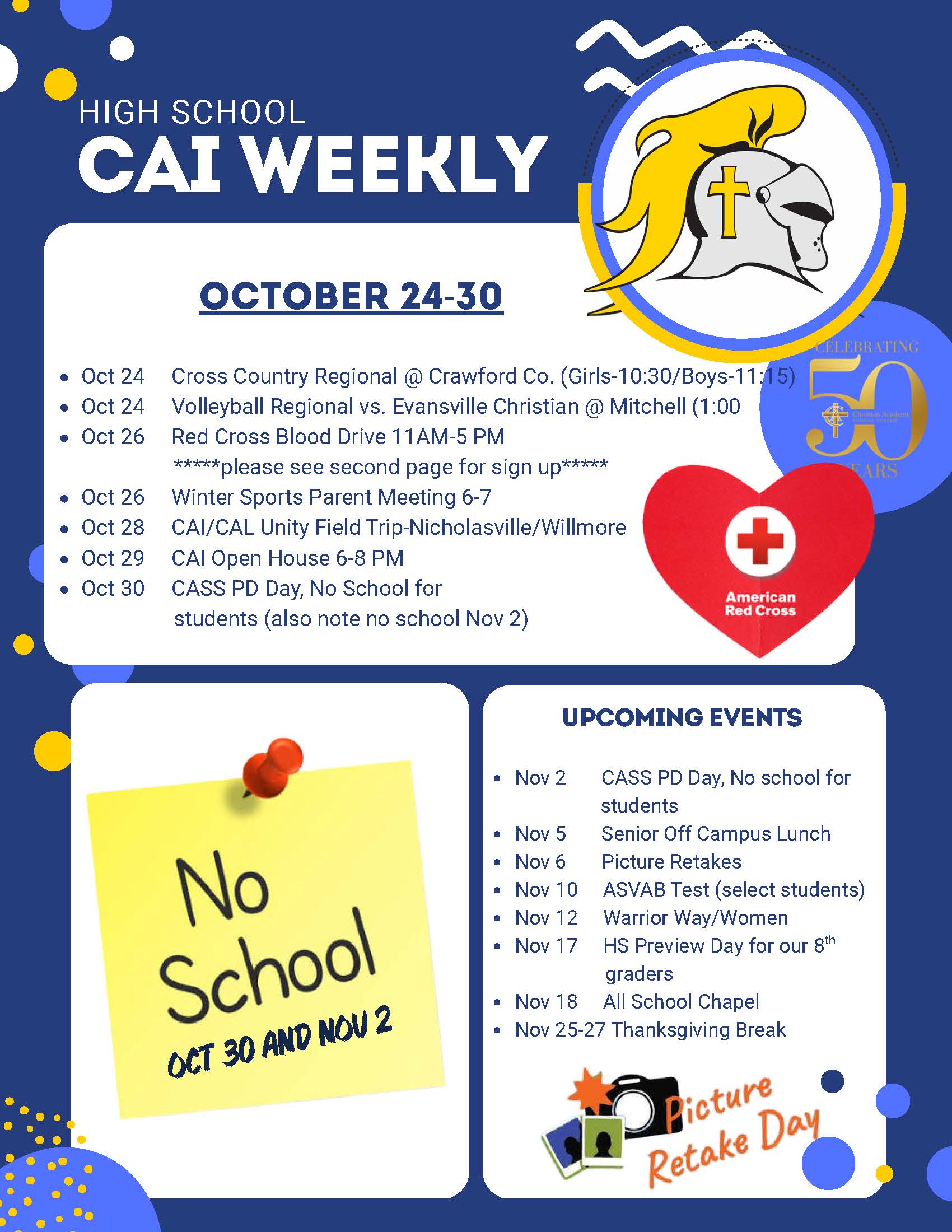 Christian Academy of Indiana High School CAI Weekly Newsletter October 24-30