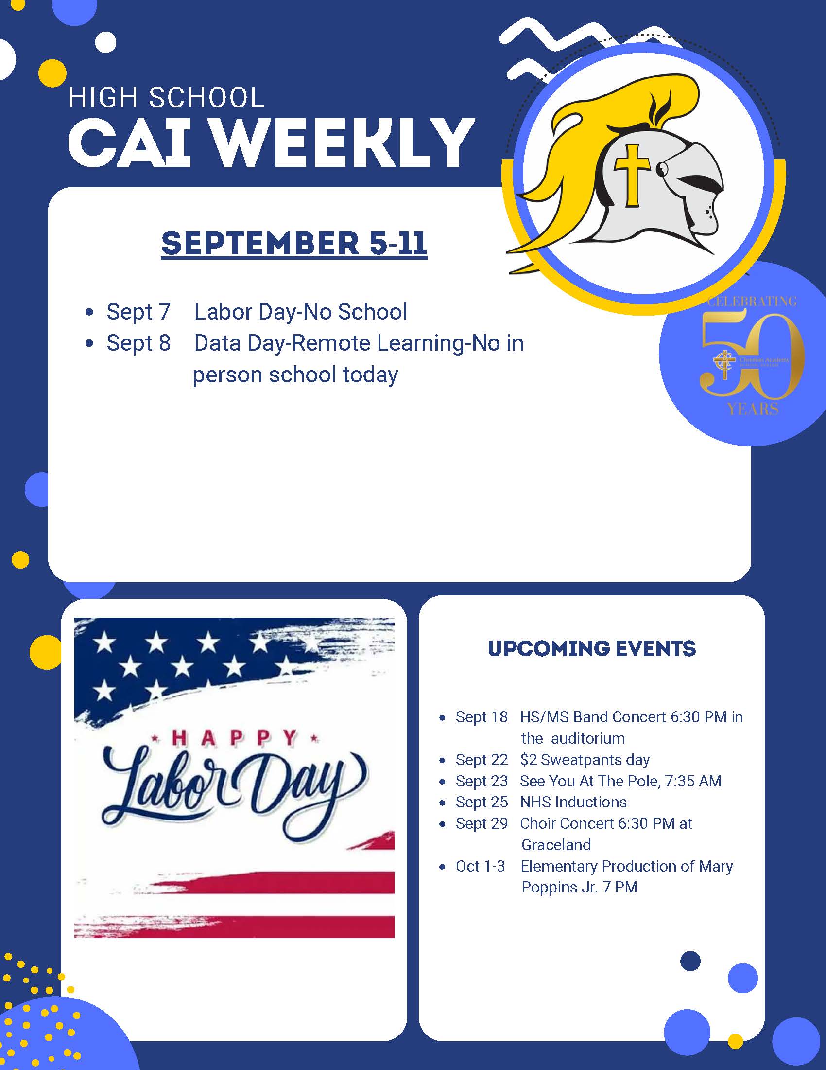 Christian Academy of Indiana High School CAI Weekly Newsletter September 5-11