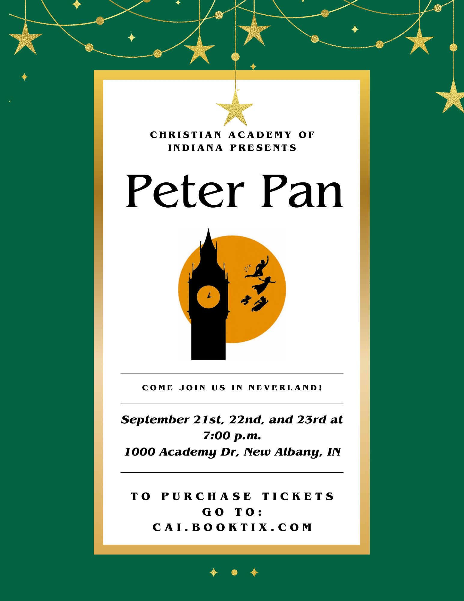 Christian Academy School System | Christian Academy of Indiana | Drama | Middle School | Peter Pan | September 21-23
