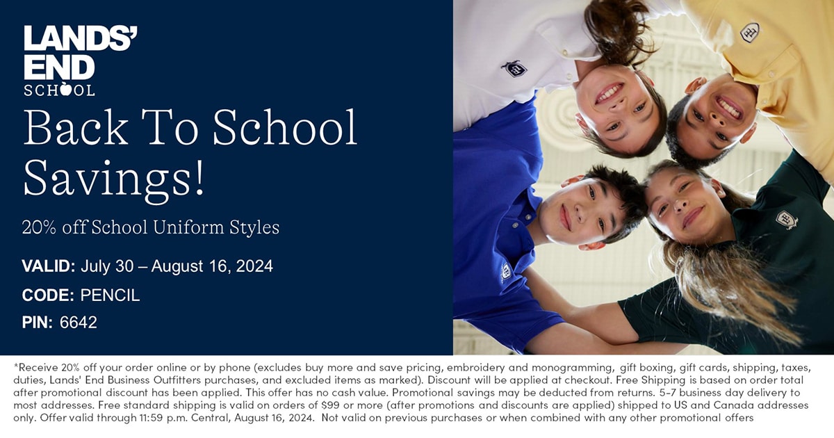 Christian Academy School System | Uniforms | Lands End | Back-to-School Savings | through August 16