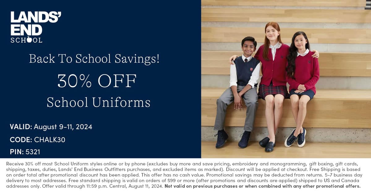 Christian Academy School System | Uniforms | Lands End | Back-to-School Savings | August 9-11