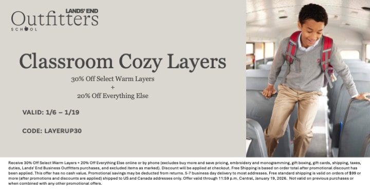 Christian Academy School System Lands' End Classroom Cozy Layers Sale January 6-19