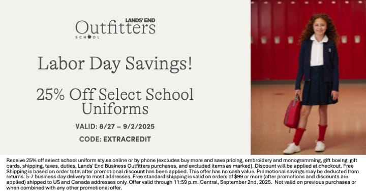 Christian Academy School System Uniforms - Lands End Labor Day Savings August 27 - September 2