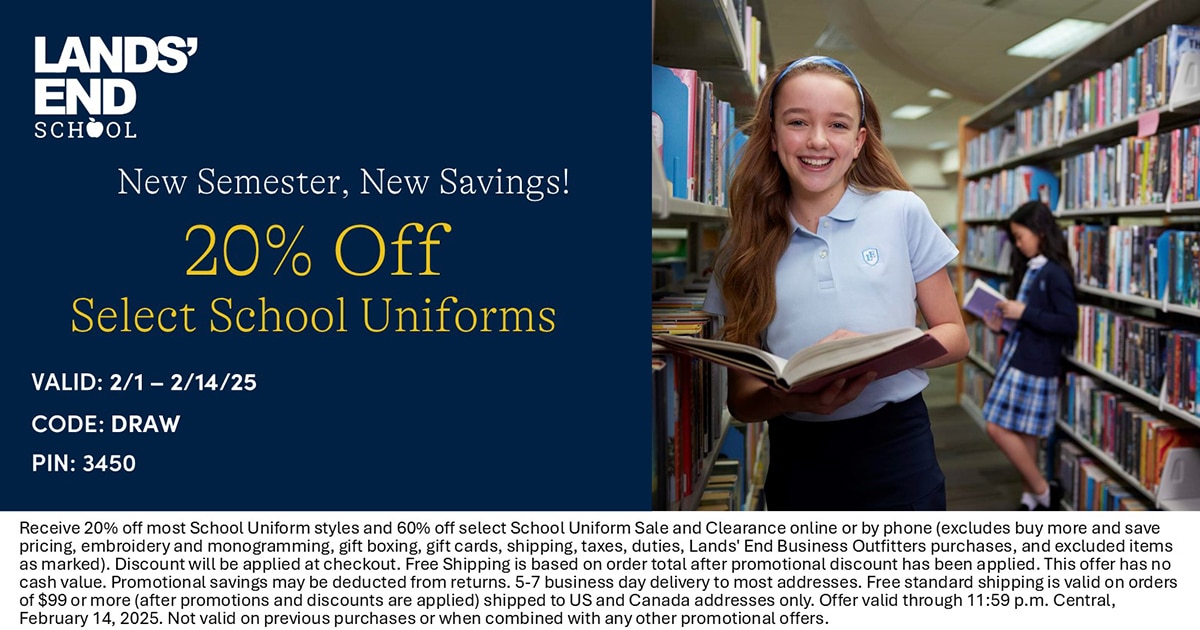 Christian Academy School System | Uniforms | Lands End | New Semester New Savings | February 1-14