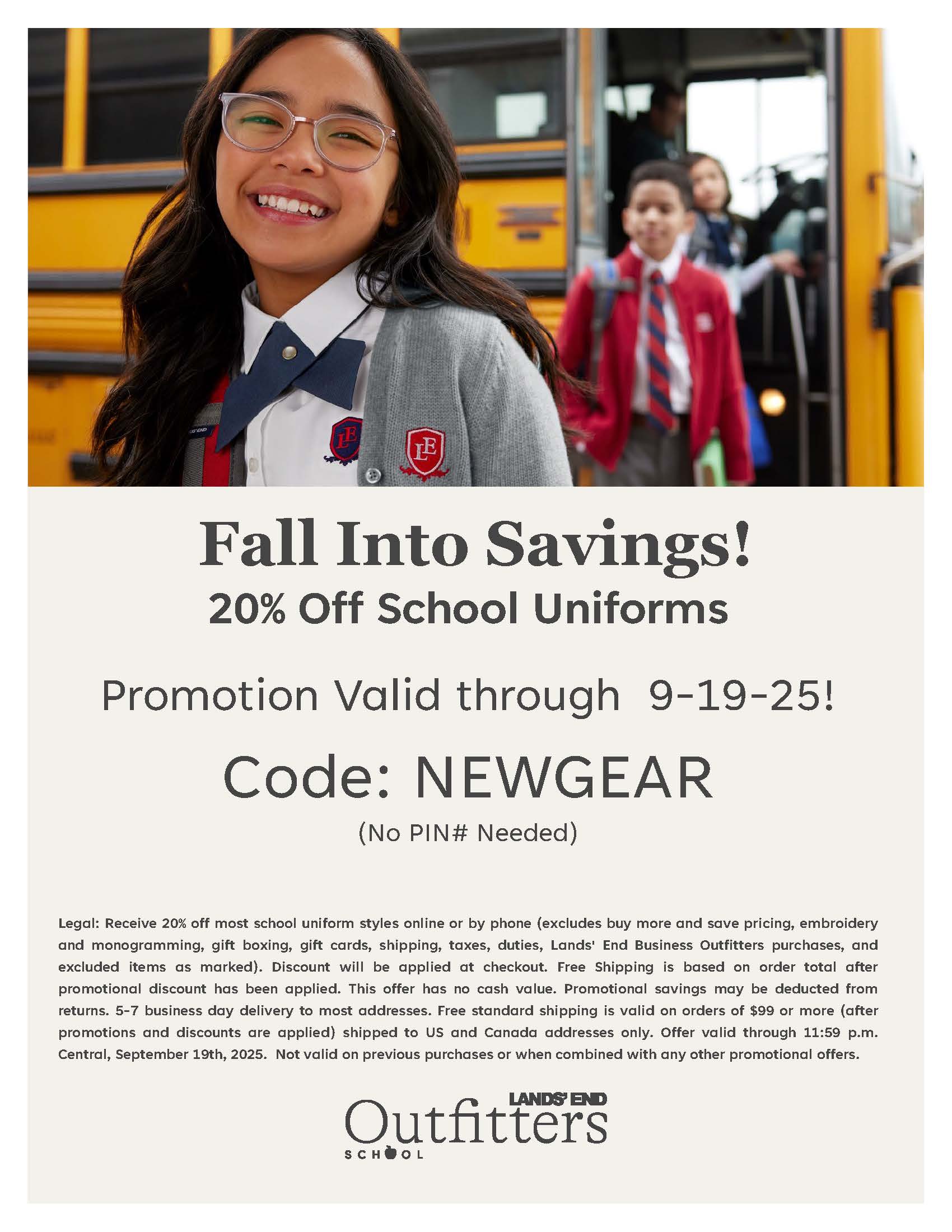 Christian Academy School System Lands' End Fall Into Savings through September 19