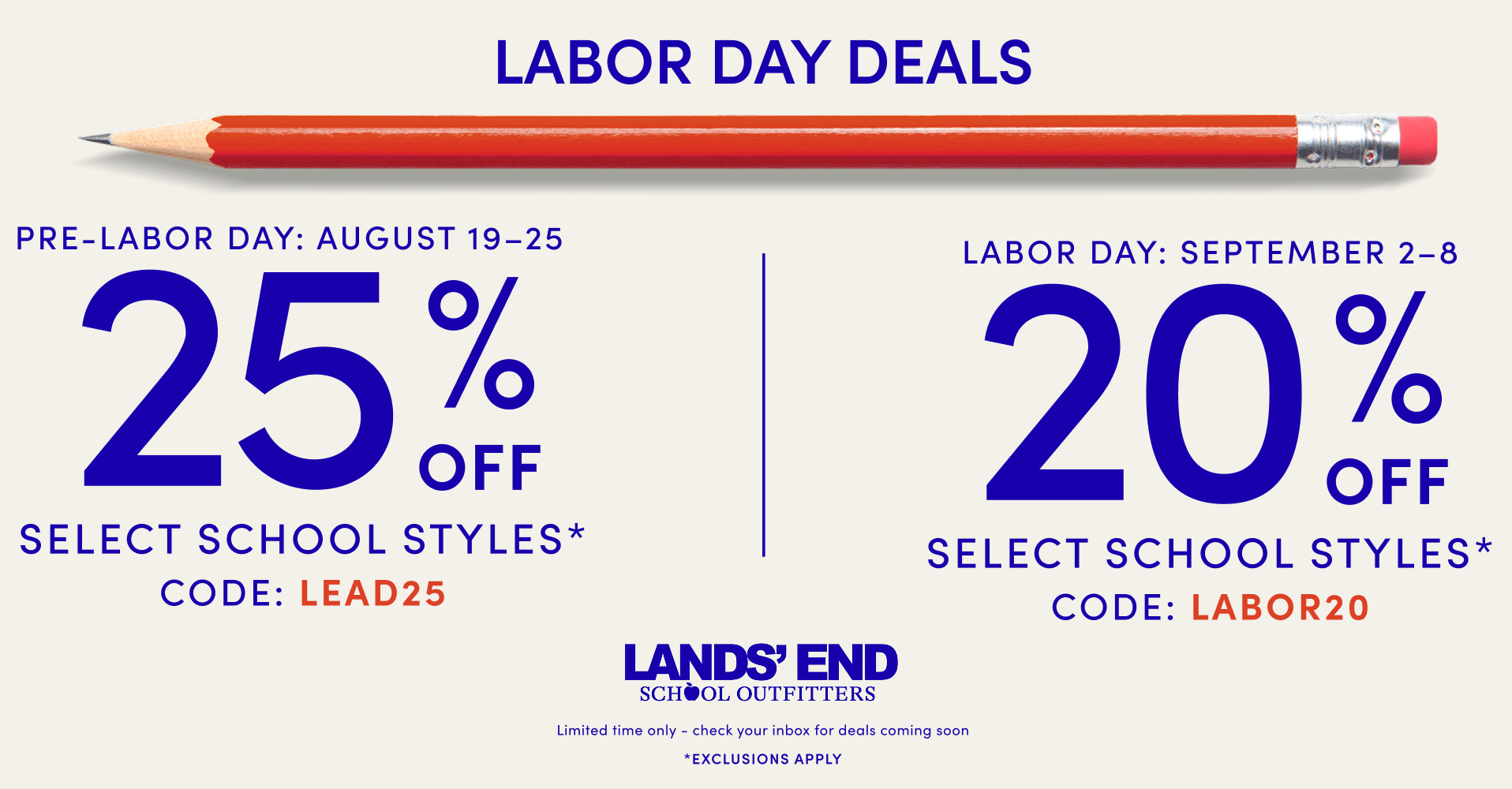 Lands' End School Uniform Labor Day Deals, September 2-8