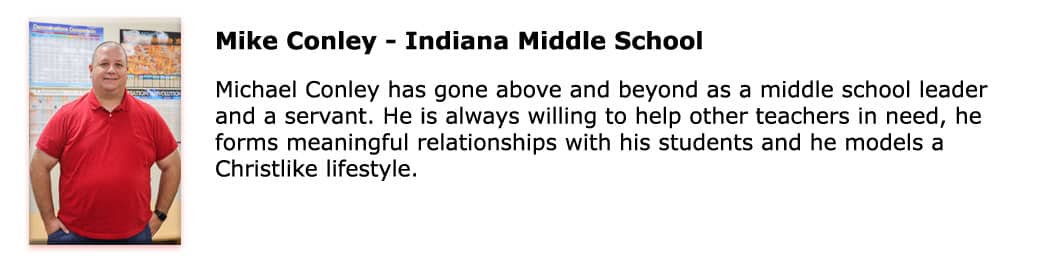 Christian Academy School System | Support | ALL IN Outstanding Teachers | Christian Academy of Indiana | Middle School | Mike Conley