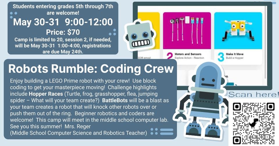 Robots Rumble: Coding Crew Summer Camp, May 30-31