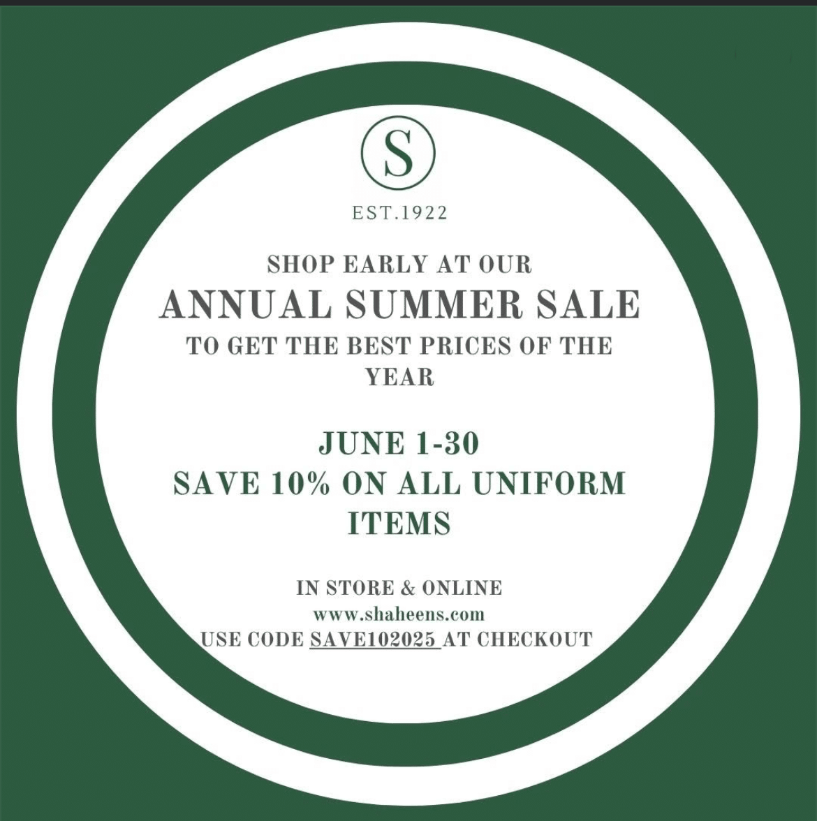 Christian Academy School System Uniforms - Shop Shaheen's Summer Sale, June 1-30, 2025