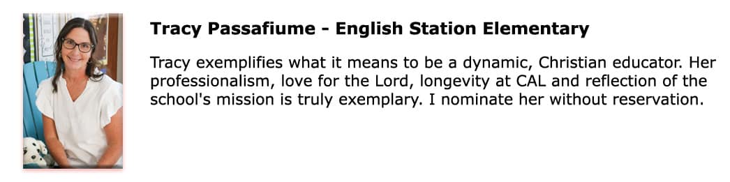 Christian Academy School System | Support | ALL IN Outstanding Teachers | Christian Academy of Louisville | English Station Elementary | Tracy Passafiume